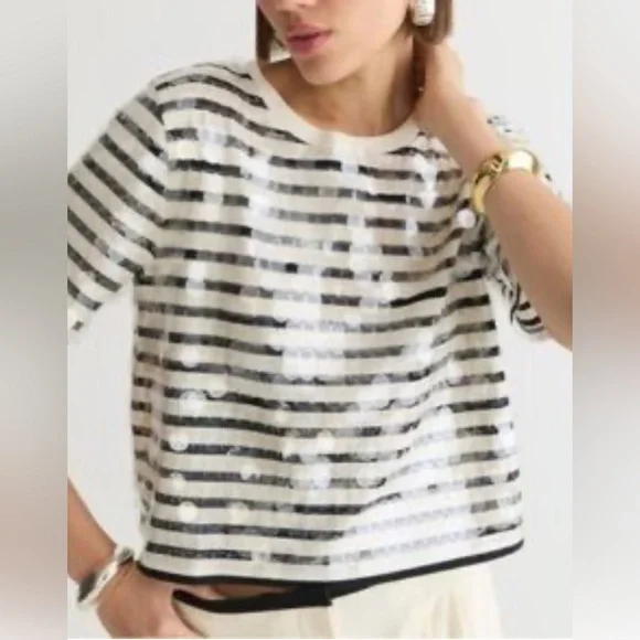NWT XL JCrew Broken-in jersey striped T-shirt with sequins J.crew - Picture 1 of 10